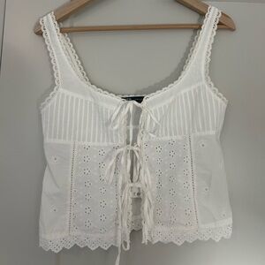 Zara White Eyelet Lace-Up Blouse